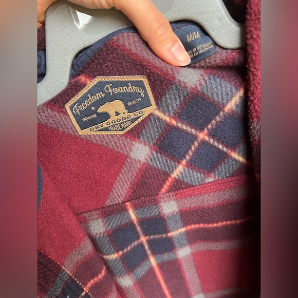 Freedom Foundry Burgundy and Navy Plaid Fleece Shirt/Shacket - Picture 3 of 3